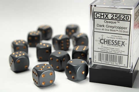 Chessex Dice Sets: Grey/Copper Opaque 16mm d6 (12)