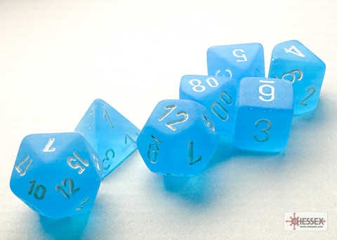 Frosted Mini-Polyhedral Caribbean BlueT/white 7-Die Set