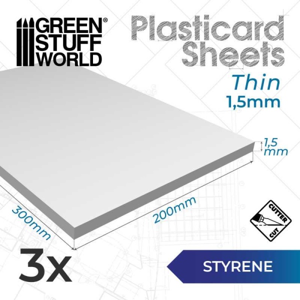 Styrene sheets 1,5 mm Pack x3