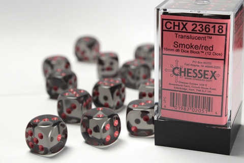 Chessex Dice Sets: Smoke/Red Translucent 16mm d6 (12)