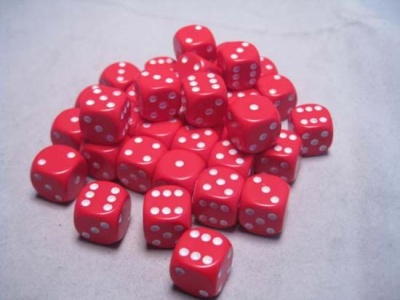 Chessex Dice Sets: Red/White Opaque 12mm d6 (36)