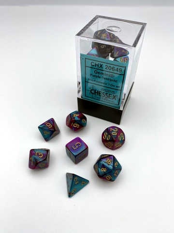 Gemini Mini-Polyhedral Purple-Teal/gold 7-Die Set